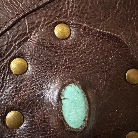 Vintage 💖 BellaAna Leather Purse with genuine turquoise inlays. 💎 One of a kind. - Picture 7 of 16